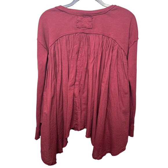 Free People We The Free Lyrical Flowy Tunic Top Ribbed Sleeves Burgundy Size S - Picture 3 of 15